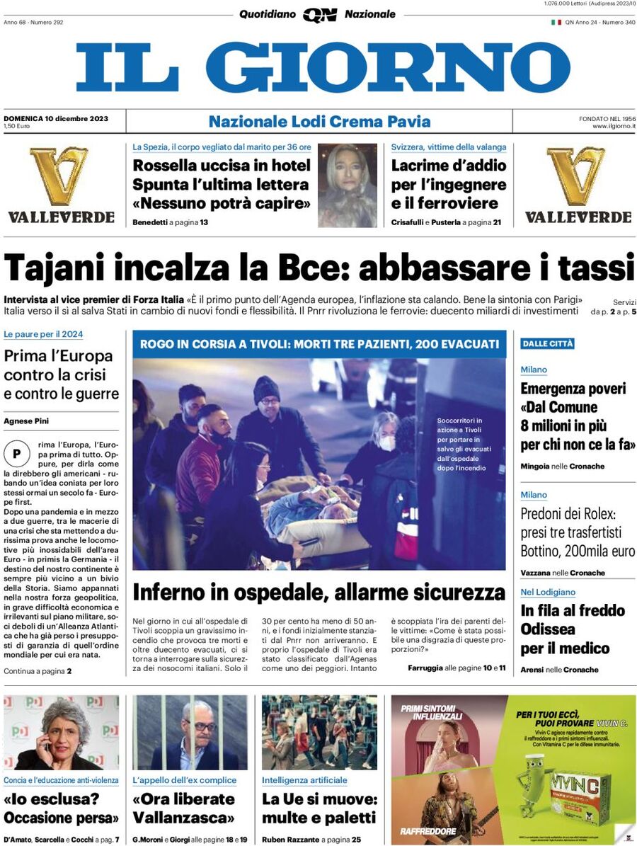 Il Giorno, prima pagina