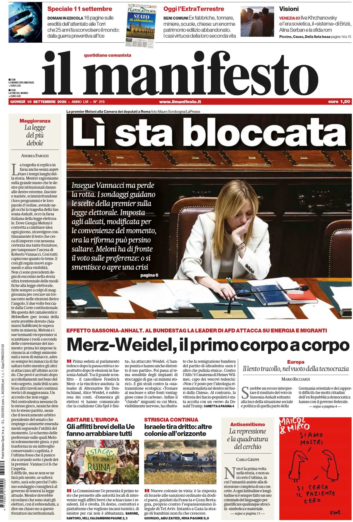 Il Manifesto, prima pagina