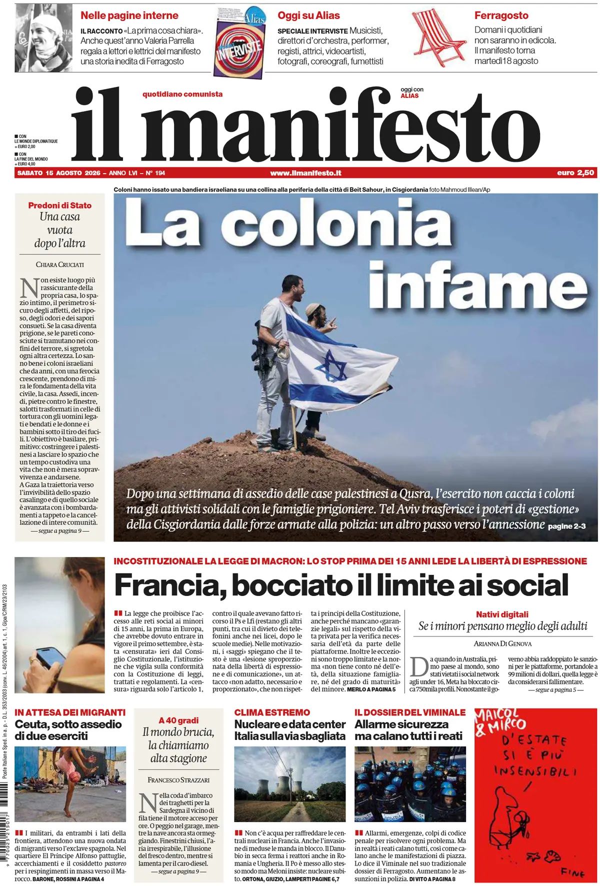 Il Manifesto, prima pagina