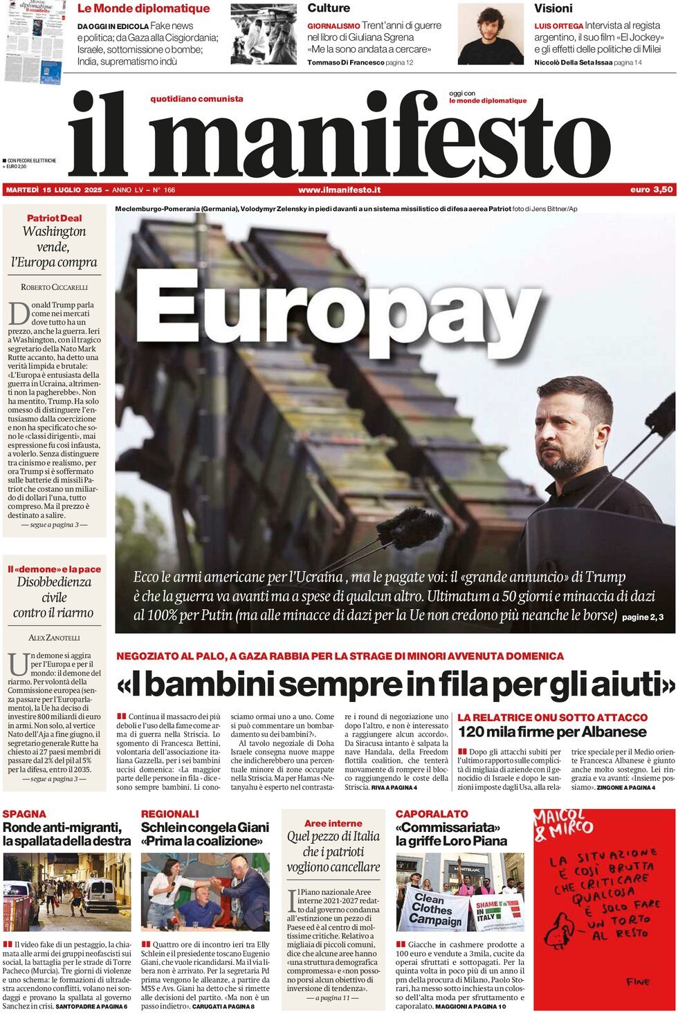Il Manifesto, prima pagina