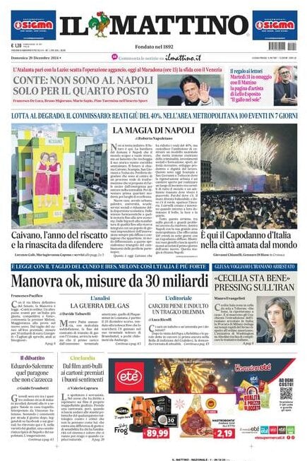 Il Mattino prima pagina di oggi 
            Edizione di Oggi, Domenica 29 Dicembre 2024