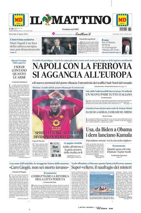 Il Mattino prima pagina di oggi 
            Edizione di Oggi, Mercoledì 21 Agosto 2024