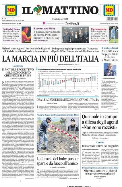 Il Mattino prima pagina di oggi 
            Edizione di Oggi, Mercoledì 23 Ottobre 2024