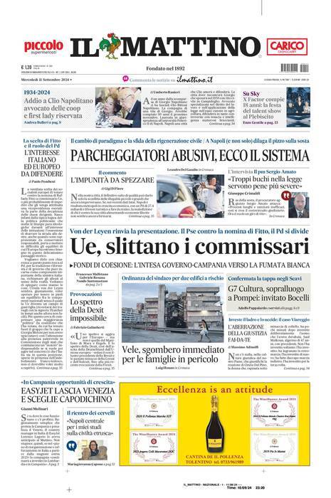 Il Mattino prima pagina di oggi 
            Edizione di Oggi, Mercoledì 11 Settembre 2024