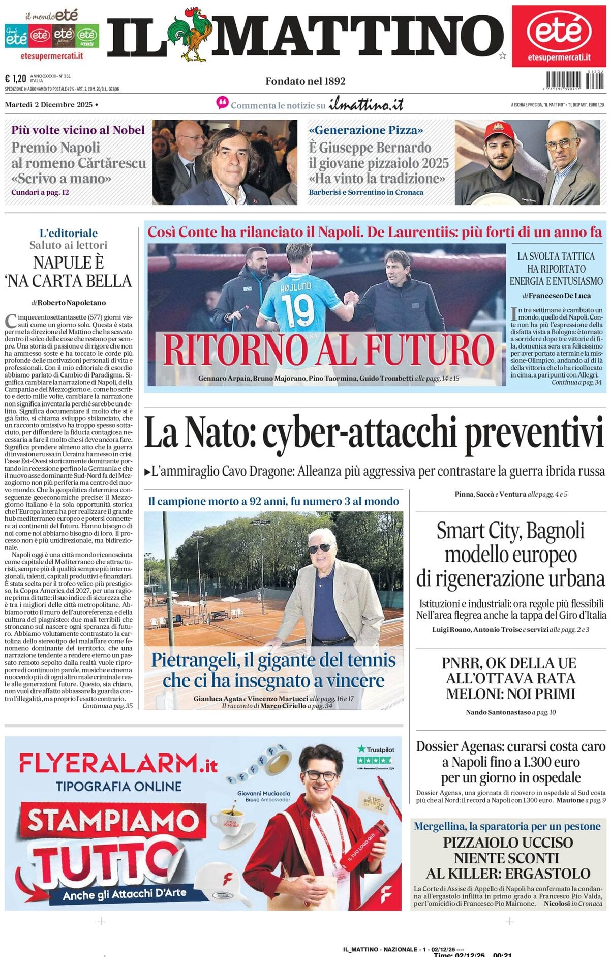 Il Mattino, prima pagina