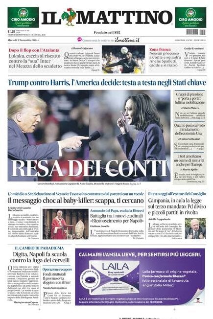 Il Mattino prima pagina di oggi 
            Edizione di Oggi, Martedì 05 Novembre 2024