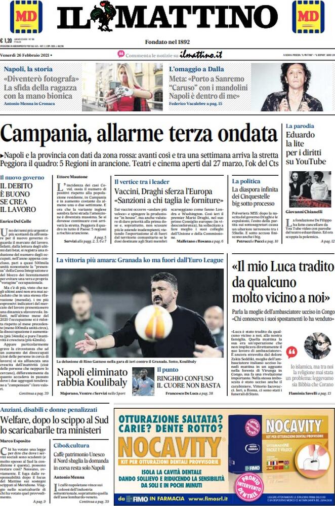 Il Mattino, prima pagina