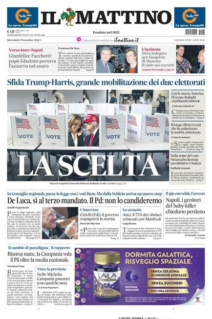 Il Mattino prima pagina di oggi 
            Edizione di Oggi, Mercoledì 06 Novembre 2024