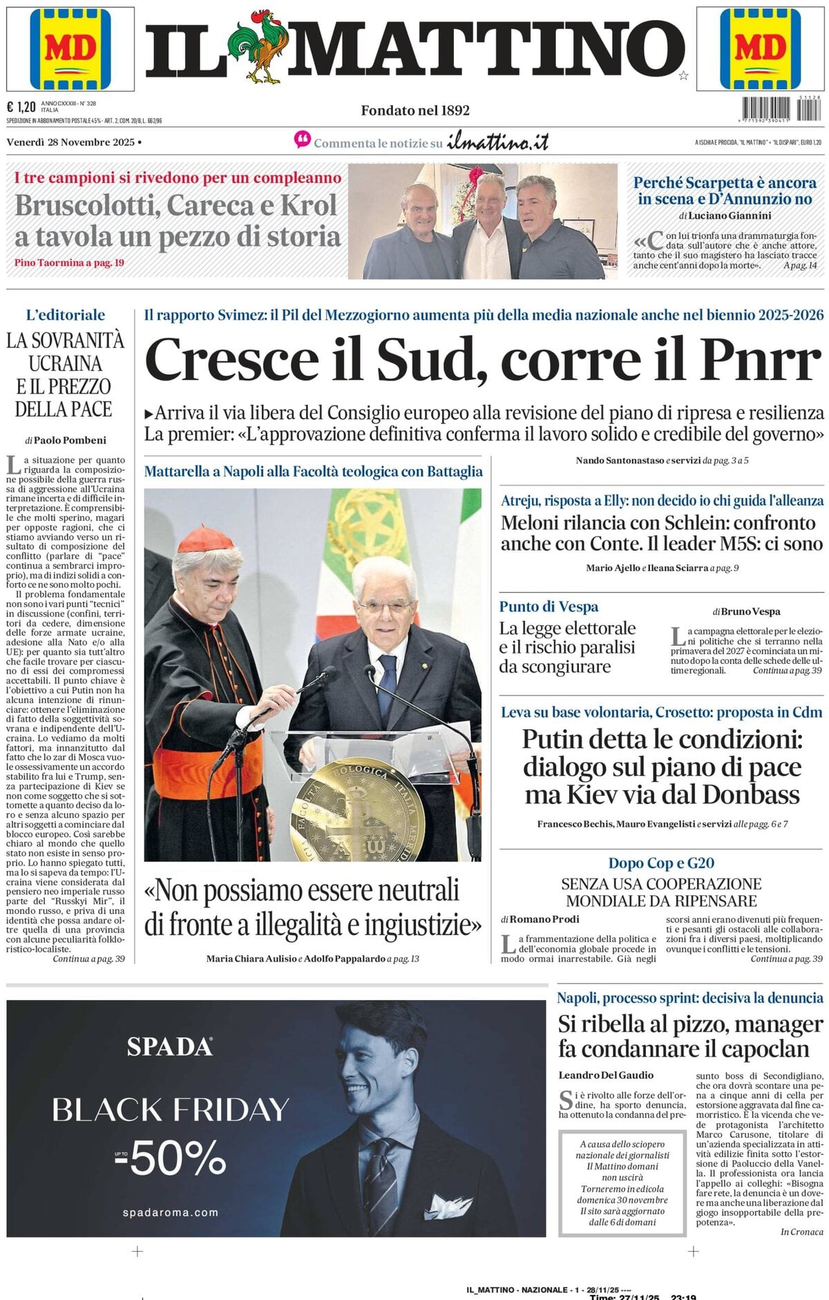 Il Mattino, prima pagina