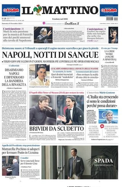 Il Mattino prima pagina di oggi 
            Edizione di Oggi, Domenica 10 Novembre 2024