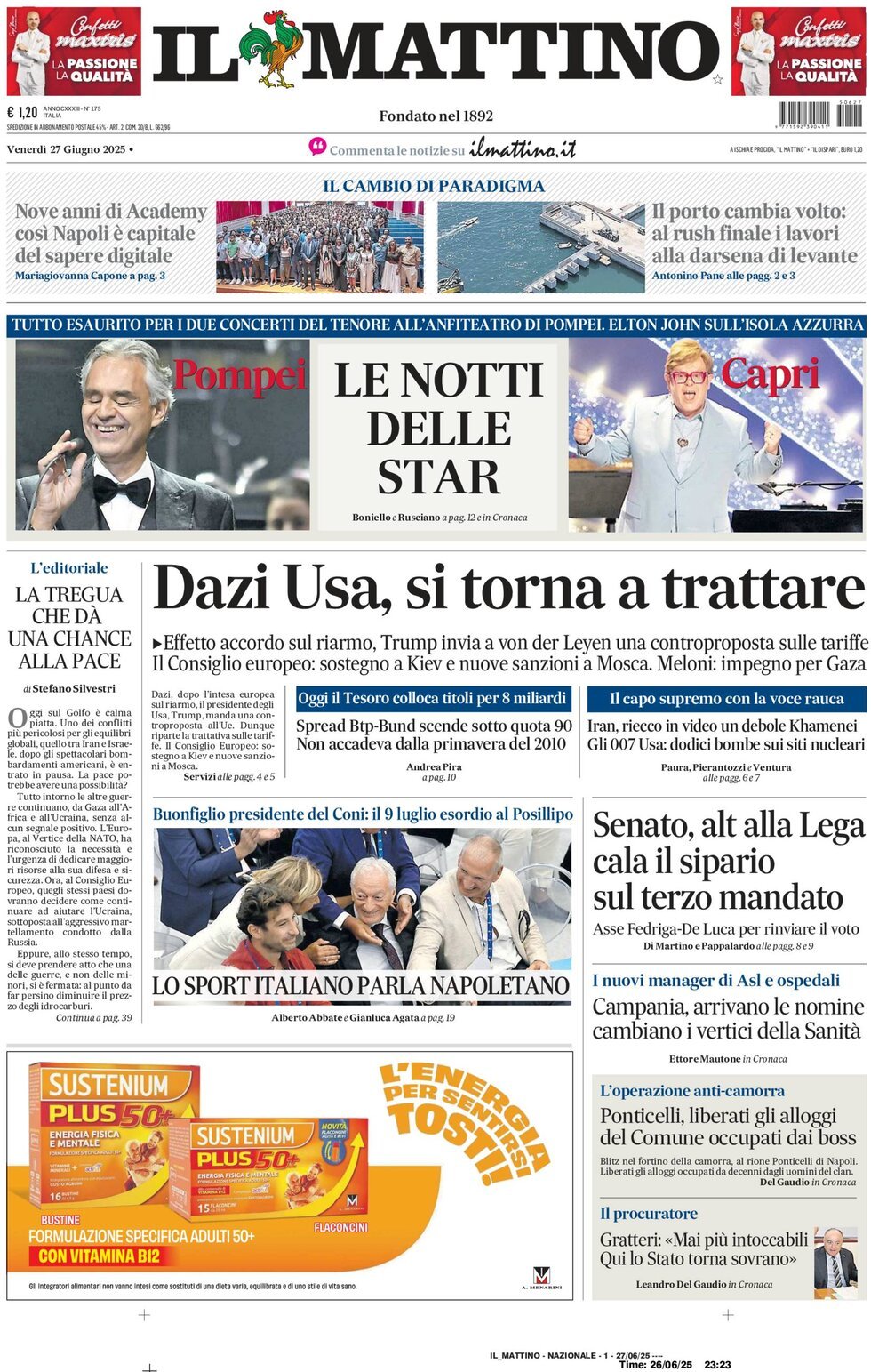 Il Mattino, prima pagina