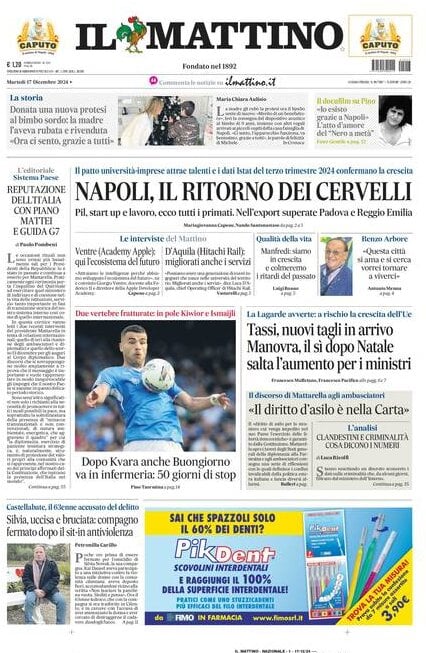 Il Mattino prima pagina di oggi 
            Edizione di Oggi, Martedì 17 Dicembre 2024