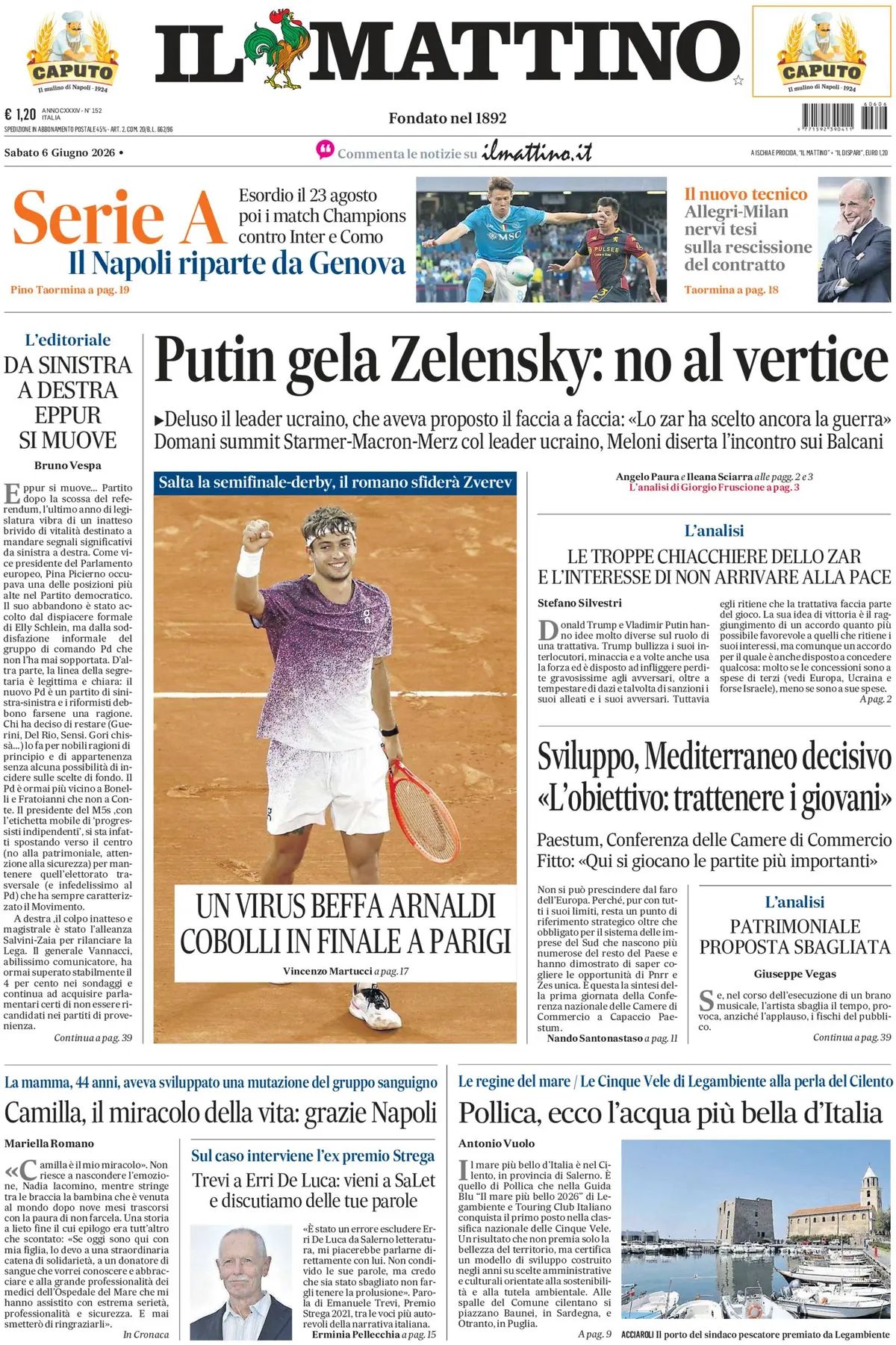 Il Mattino, prima pagina