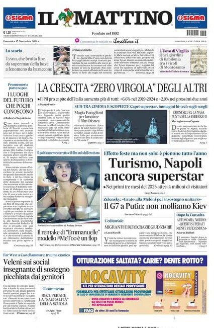 Il Mattino prima pagina di oggi 
            Edizione di Oggi, Domenica 17 Novembre 2024