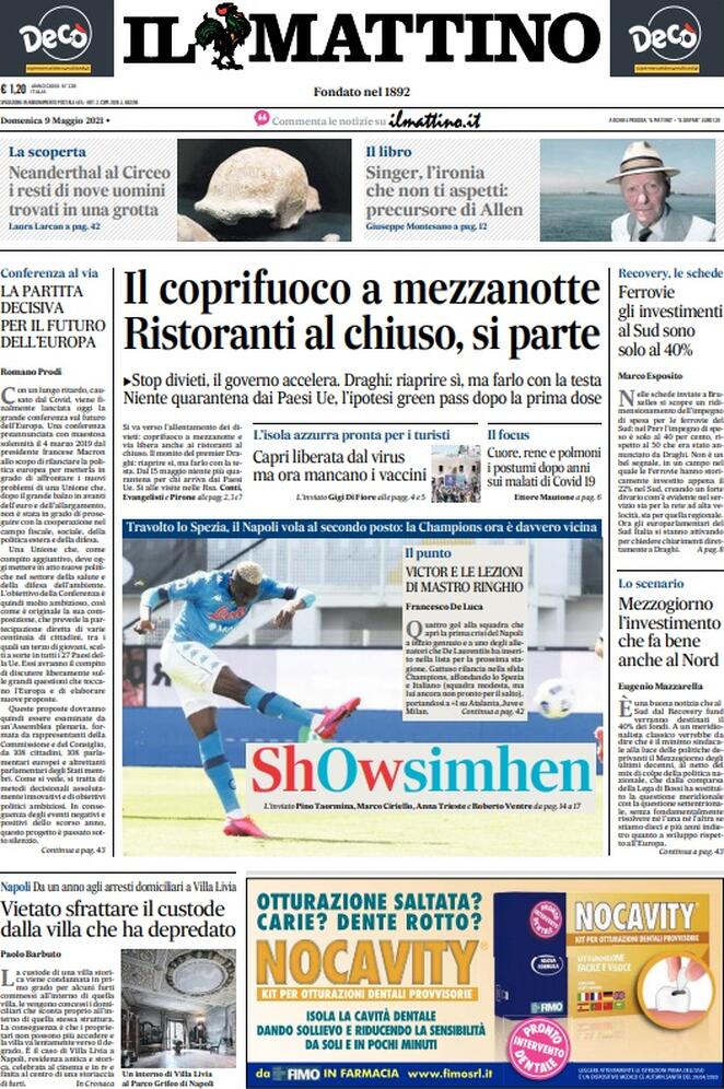 Il Mattino, prima pagina