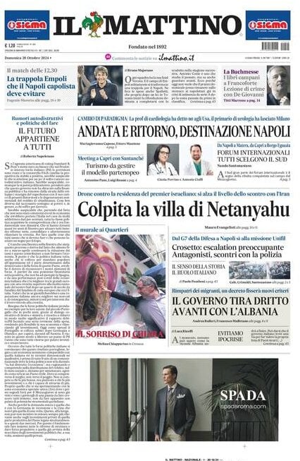 Il Mattino prima pagina di oggi 
            Edizione di Oggi, Domenica 20 Ottobre 2024