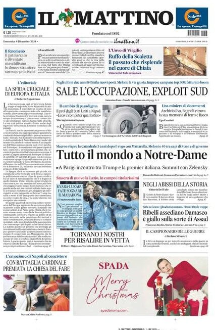 Il Mattino prima pagina di oggi 
            Edizione di Oggi, Domenica 08 Dicembre 2024