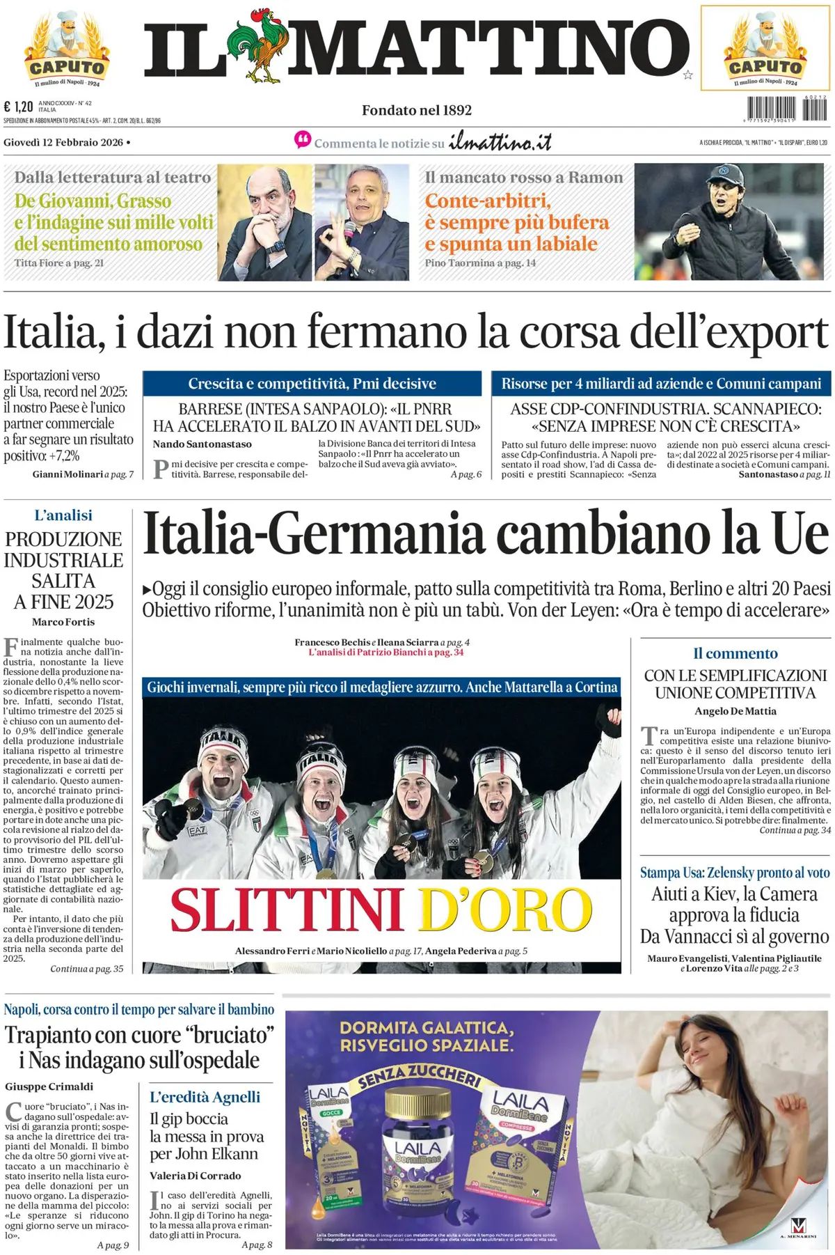 Il Mattino, prima pagina