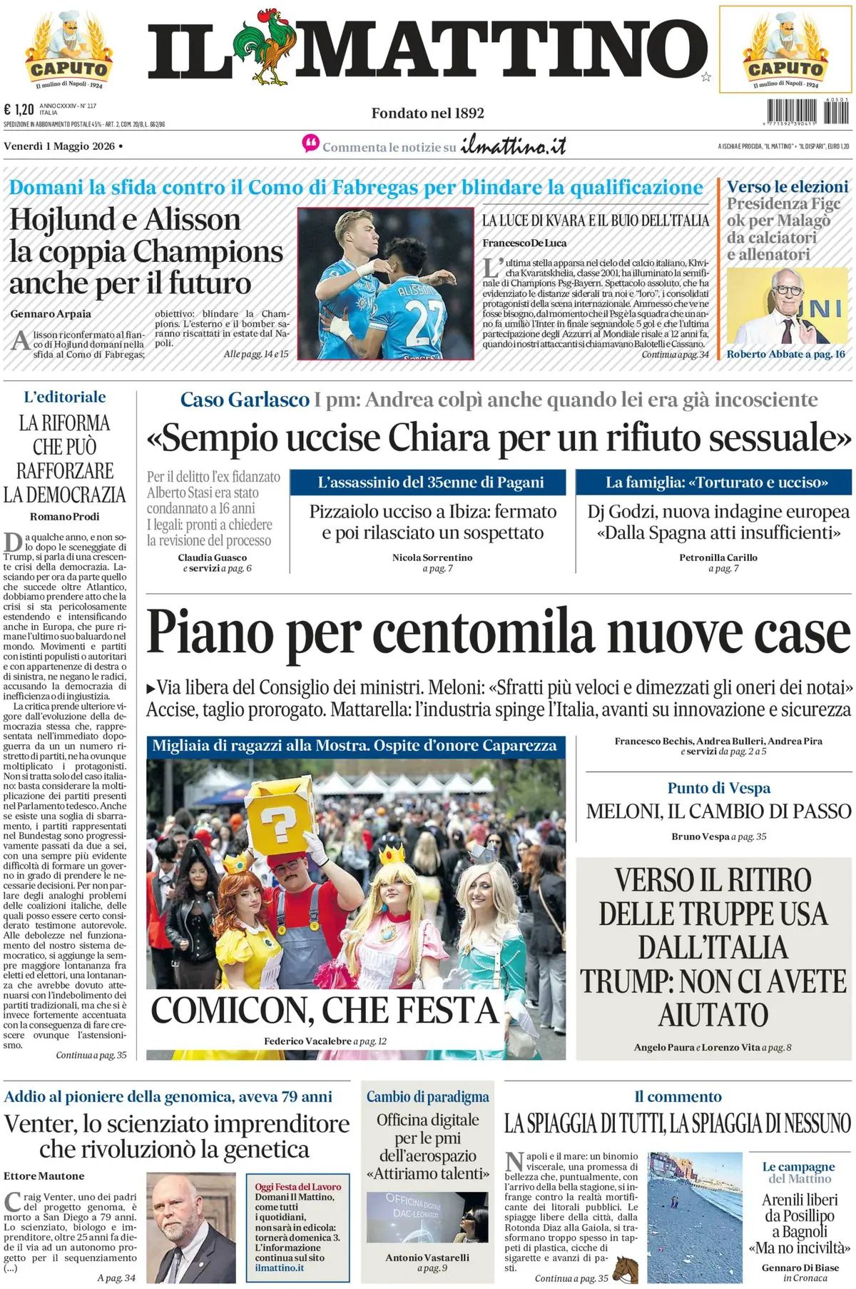Il Mattino, prima pagina