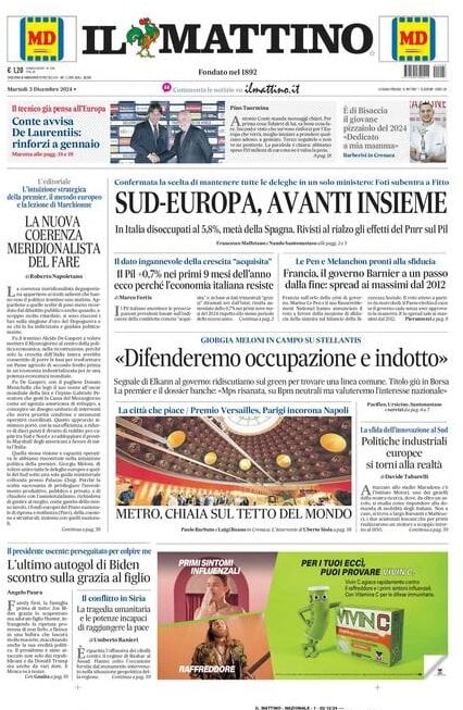 Il Mattino prima pagina di oggi 
            Edizione di Oggi, Martedì 03 Dicembre 2024