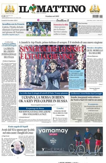 Il Mattino prima pagina di oggi 
            Edizione di Oggi, Lunedì 18 Novembre 2024