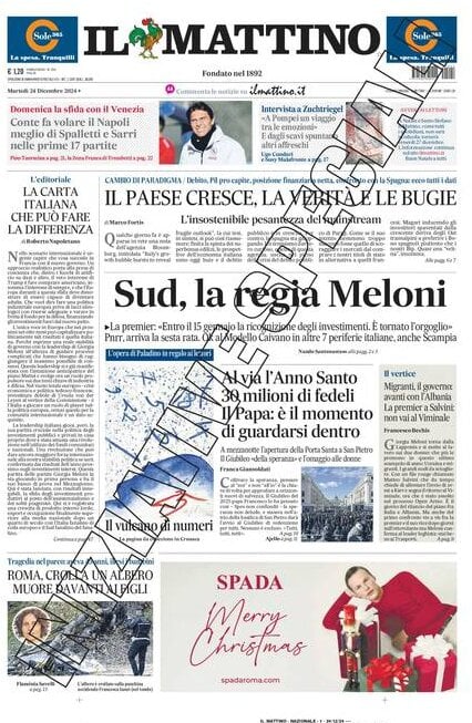 Il Mattino prima pagina di oggi 
            Edizione di Oggi, Martedì 24 Dicembre 2024