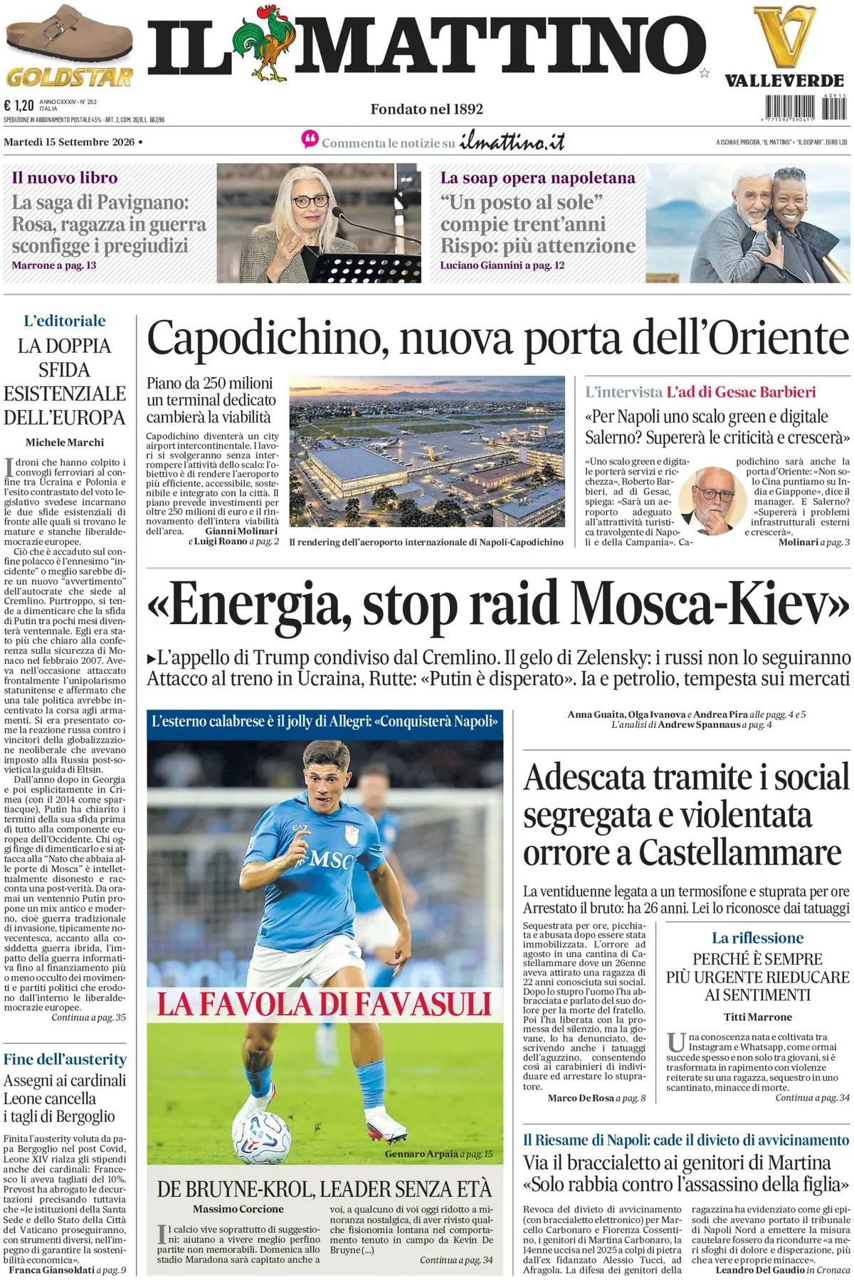 Il Mattino, prima pagina