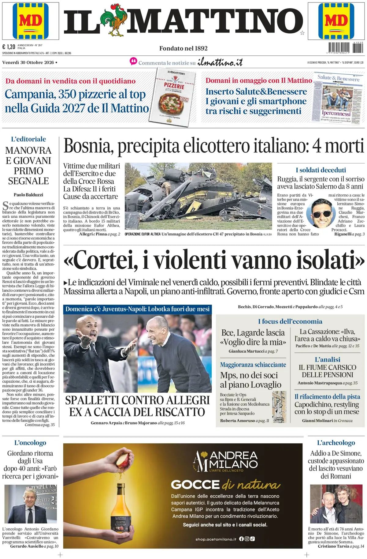Il Mattino, prima pagina
