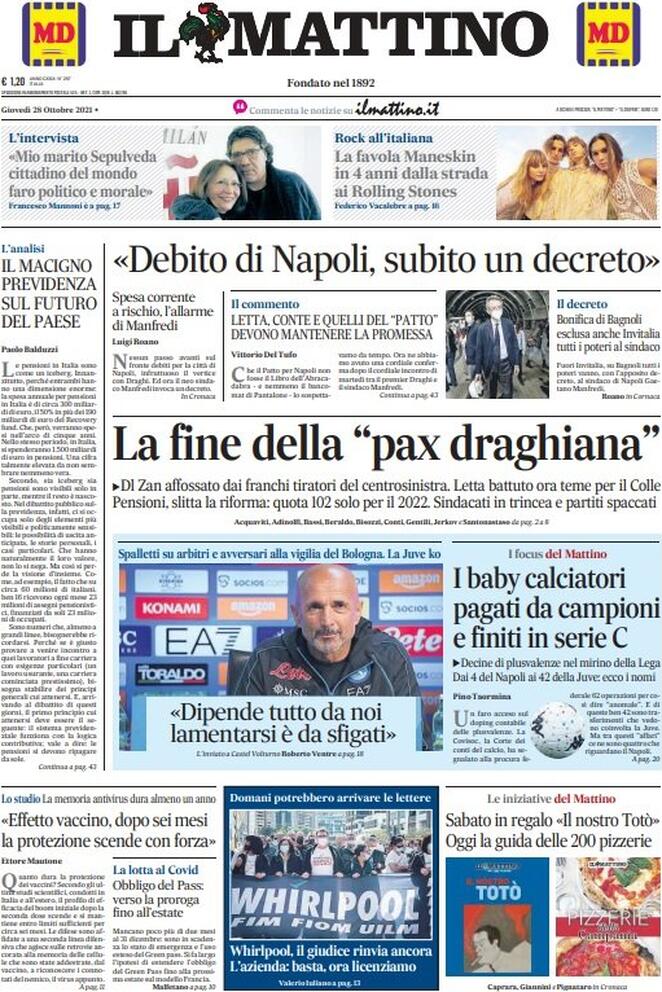 Il Mattino, prima pagina