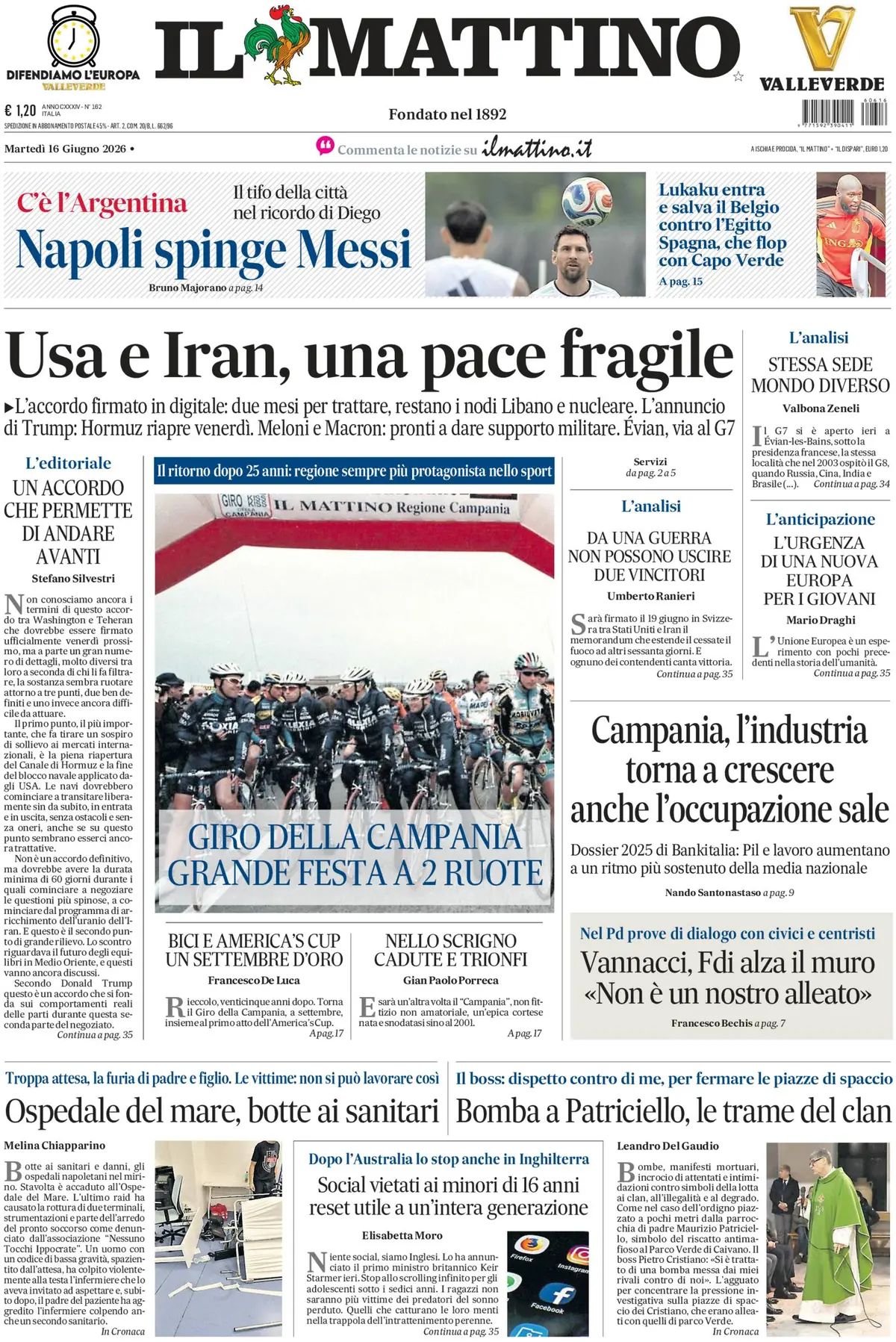 Il Mattino, prima pagina