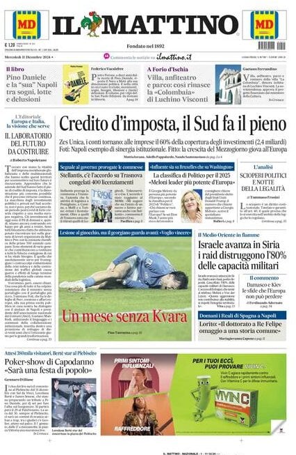 Il Mattino prima pagina di oggi 
            Edizione di Oggi, Mercoledì 11 Dicembre 2024