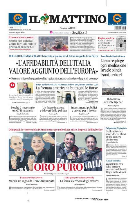 Il Mattino prima pagina di oggi 
            Edizione di Oggi, Martedì 06 Agosto 2024