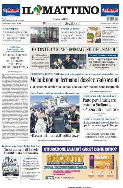 Il Mattino prima pagina di oggi 
            Edizione di Oggi, Domenica 13 Ottobre 2024