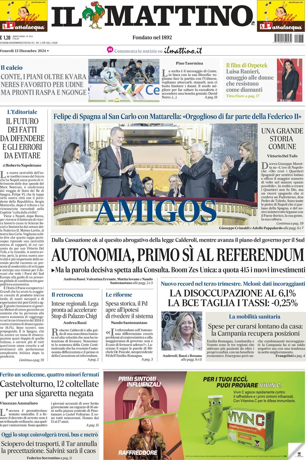 Il Mattino, prima pagina