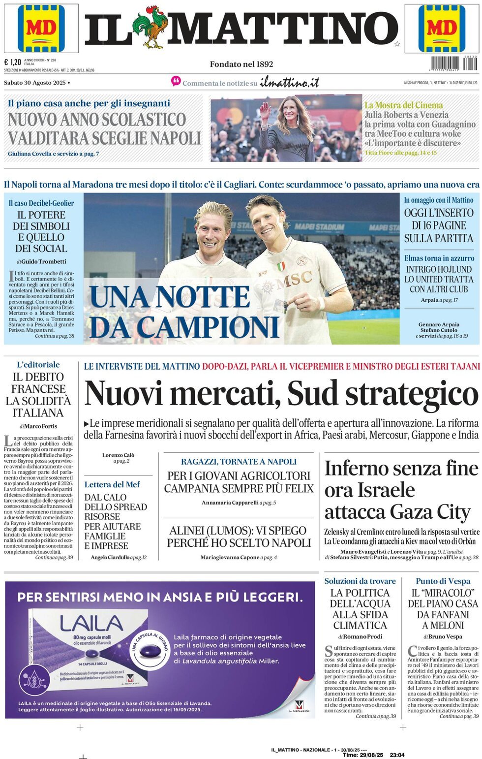 Il Mattino, prima pagina