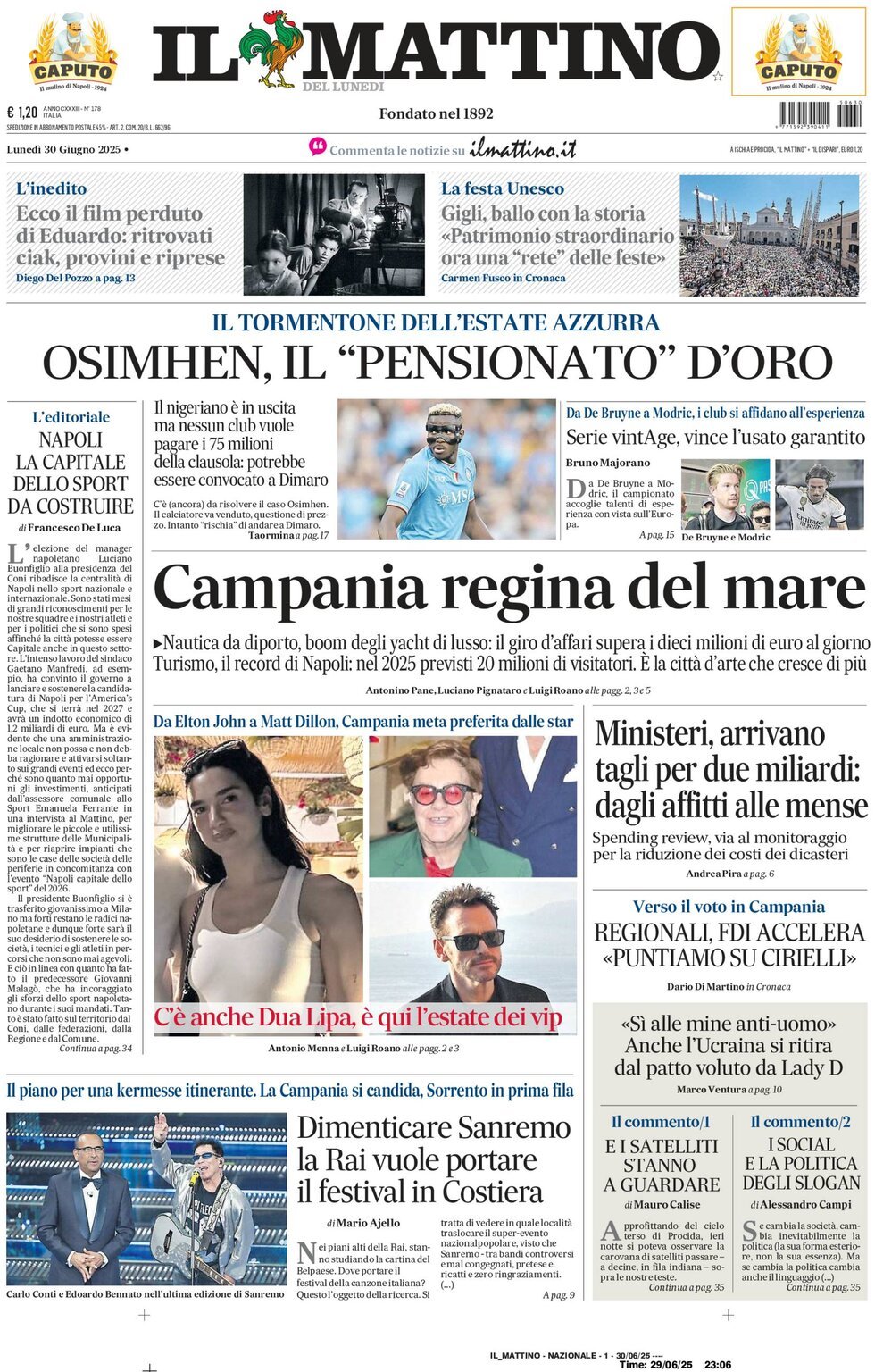 Il Mattino, prima pagina
