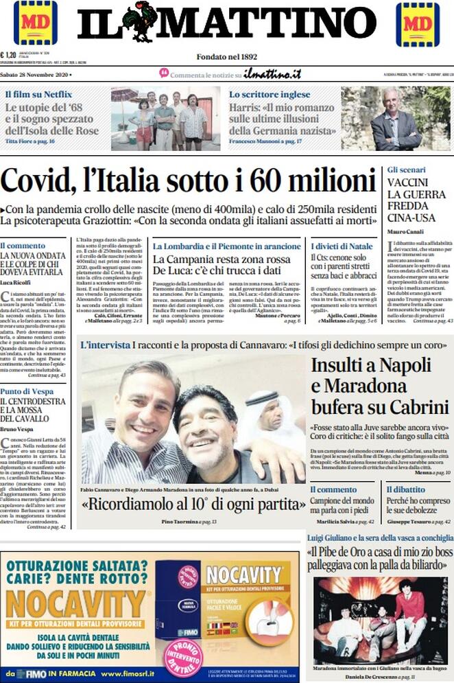 Il Mattino, prima pagina