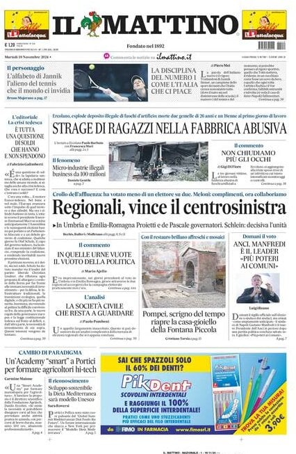 Il Mattino prima pagina di oggi 
            Edizione di Oggi, Martedì 19 Novembre 2024