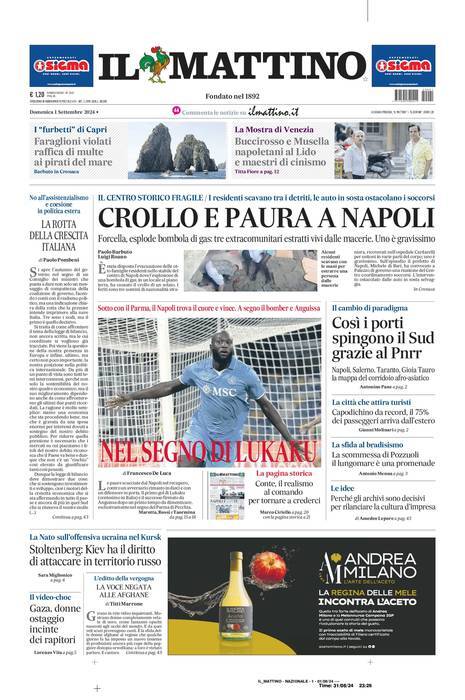 Il Mattino prima pagina di oggi 
            Edizione di Oggi, Domenica 01 Settembre 2024