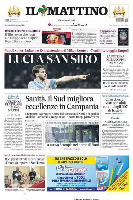 Il Mattino prima pagina di oggi 
            Edizione di Oggi, Mercoledì 30 Ottobre 2024