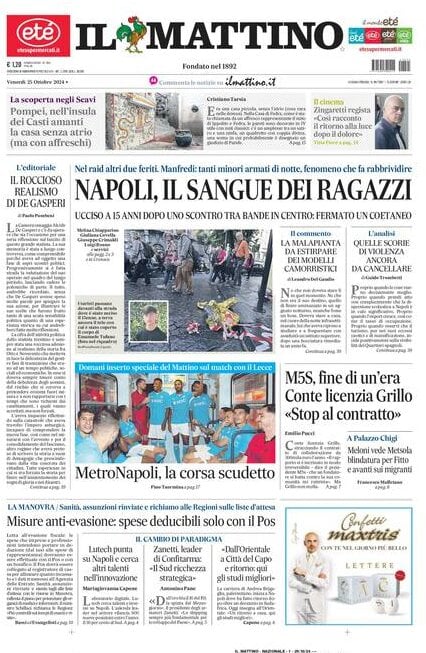 Il Mattino prima pagina di oggi 
            Edizione di Oggi, Venerdì 25 Ottobre 2024