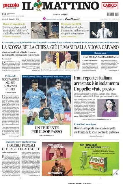 Il Mattino prima pagina di oggi 
            Edizione di Oggi, Sabato 28 Dicembre 2024