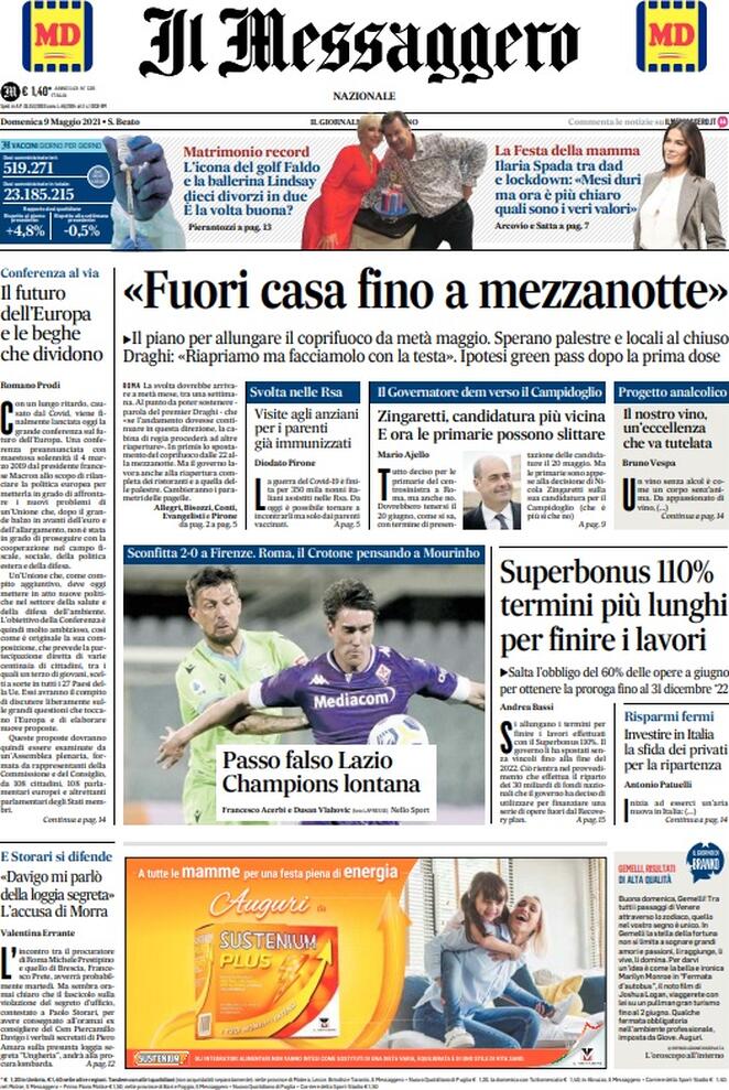 Il Messaggero, prima pagina
