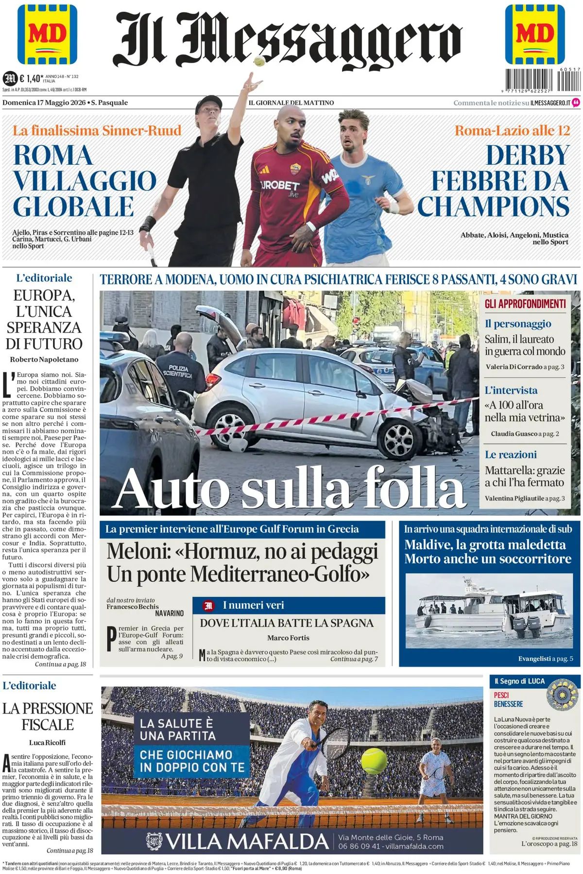 Il Messaggero, prima pagina