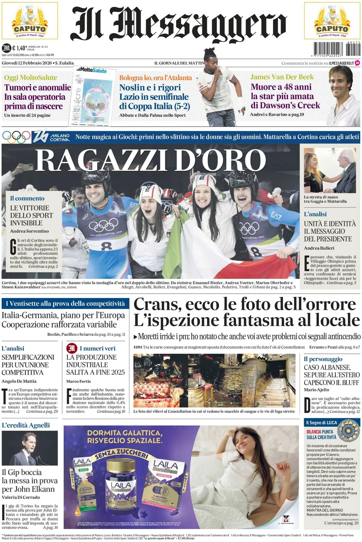 Il Messaggero, prima pagina