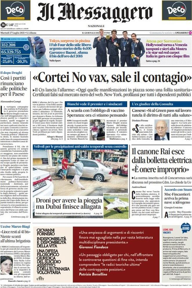 Il Messaggero, prima pagina