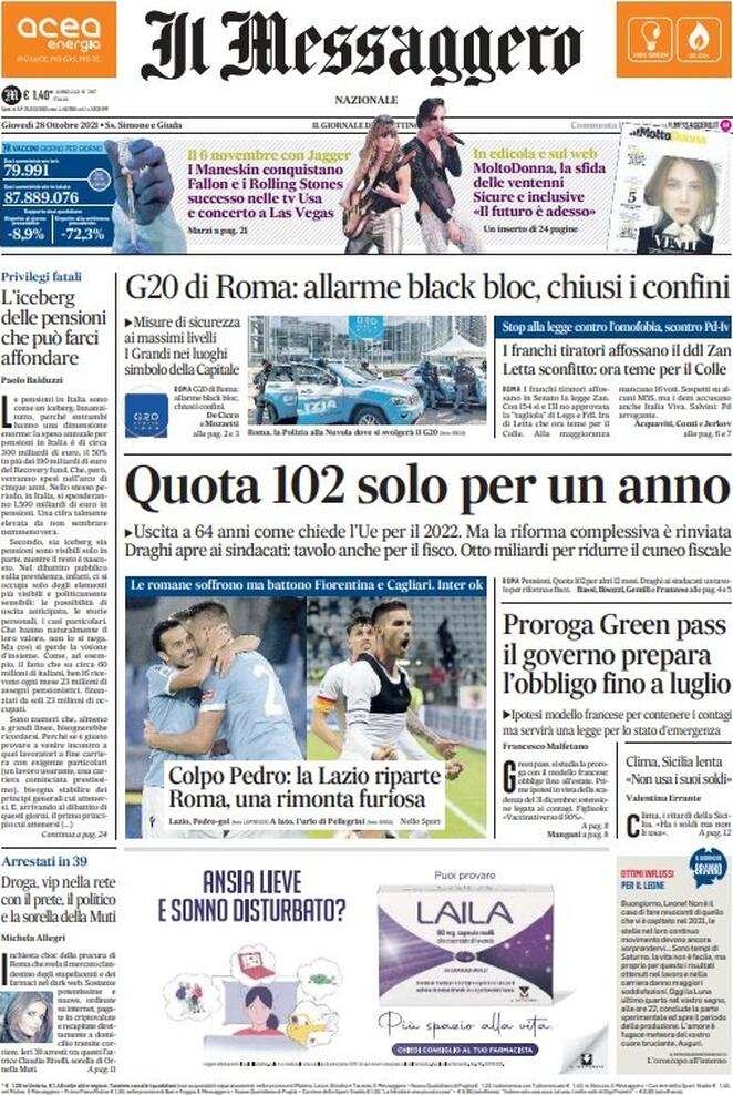 Il Messaggero, prima pagina