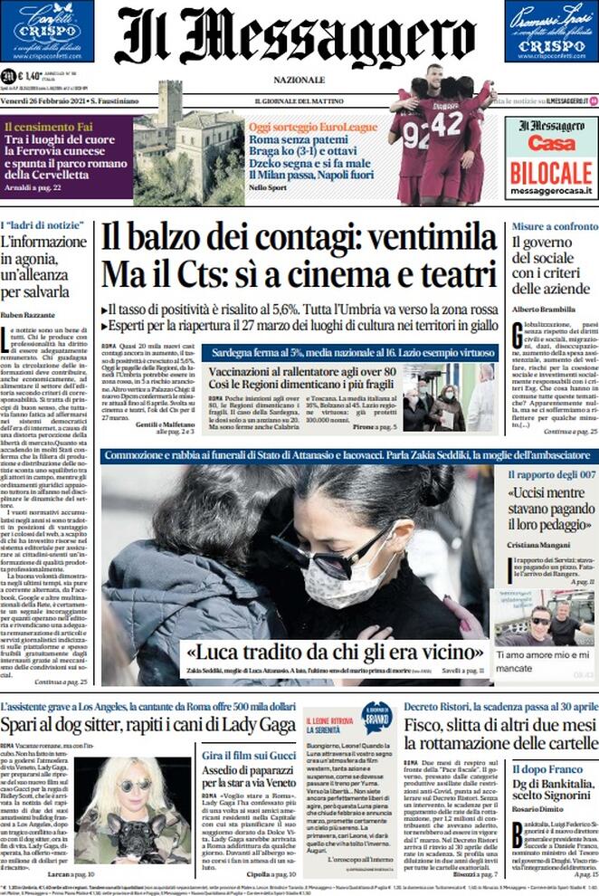 Il Messaggero, prima pagina