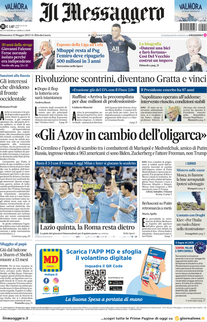 Il Messaggero, prima pagina