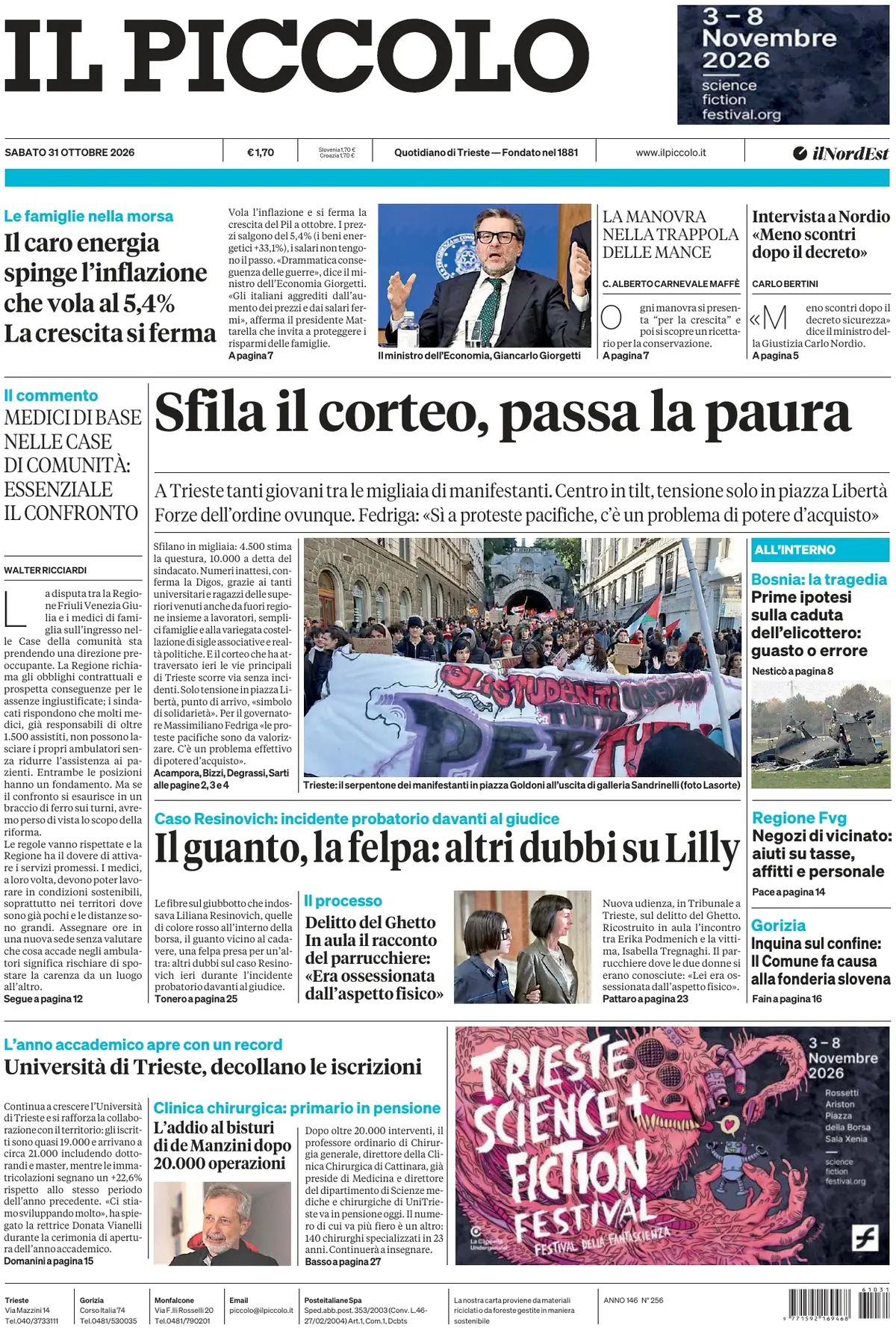 Il Piccolo, prima pagina